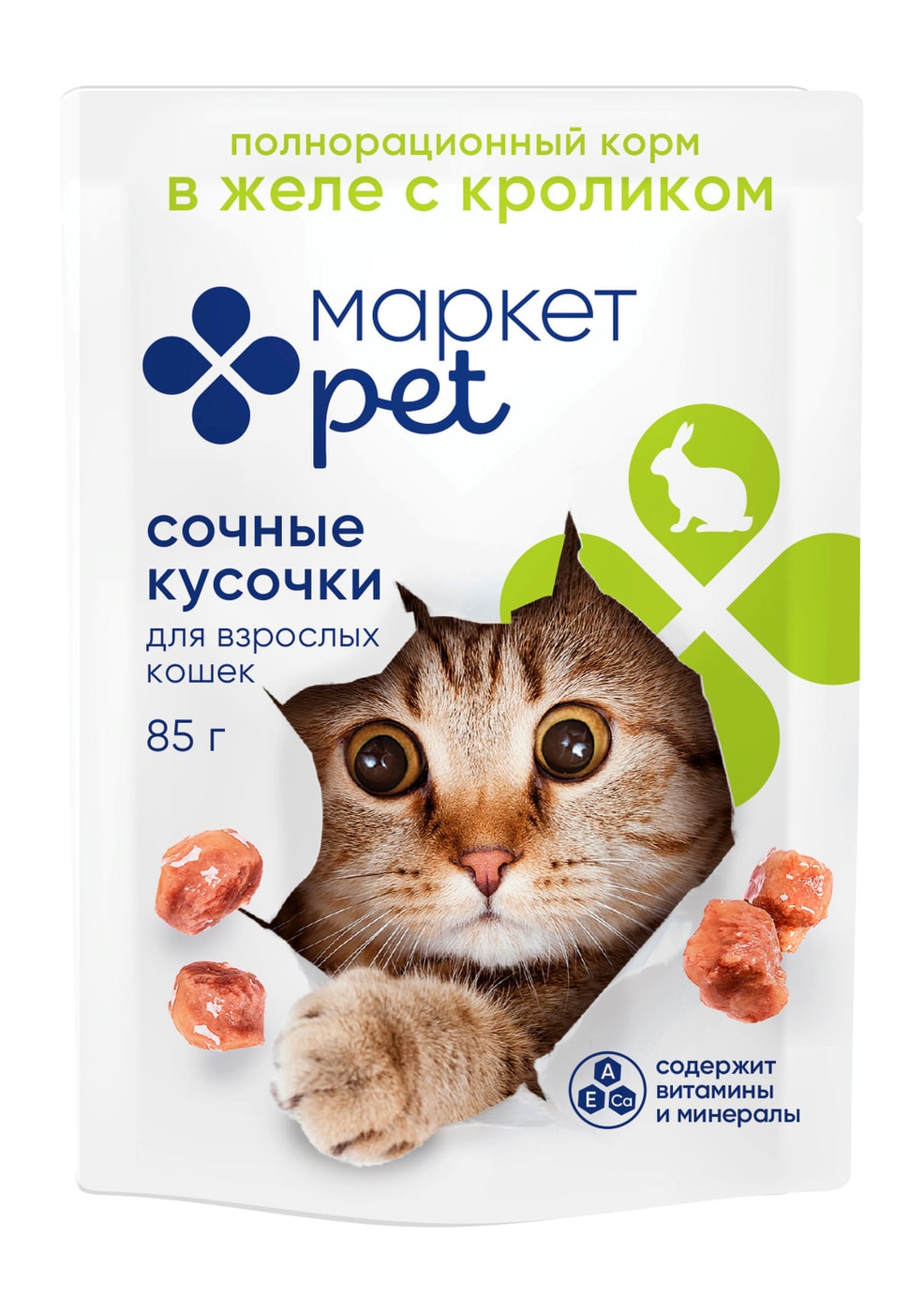 Изображение товара Влажный корм для кошек Маркет Pet Сочные кусочки в желе с кроликом 85г