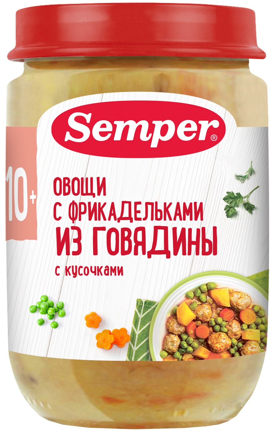 Изображение товара Пюре Semper Овощи с фрикадельками из говядины с 10 месяцев 190г