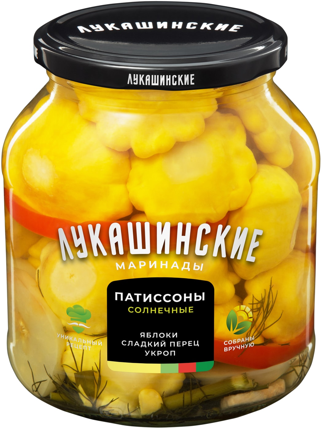 Изображение товара Патиссоны Лукашинские маринованные с яблоками и перцем 670 г