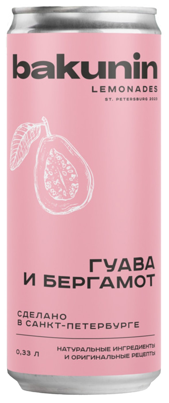 Изображение товара Газированный напиток Bakunin Botanicals Гуава и бергамот 330 мл натуральный вкус