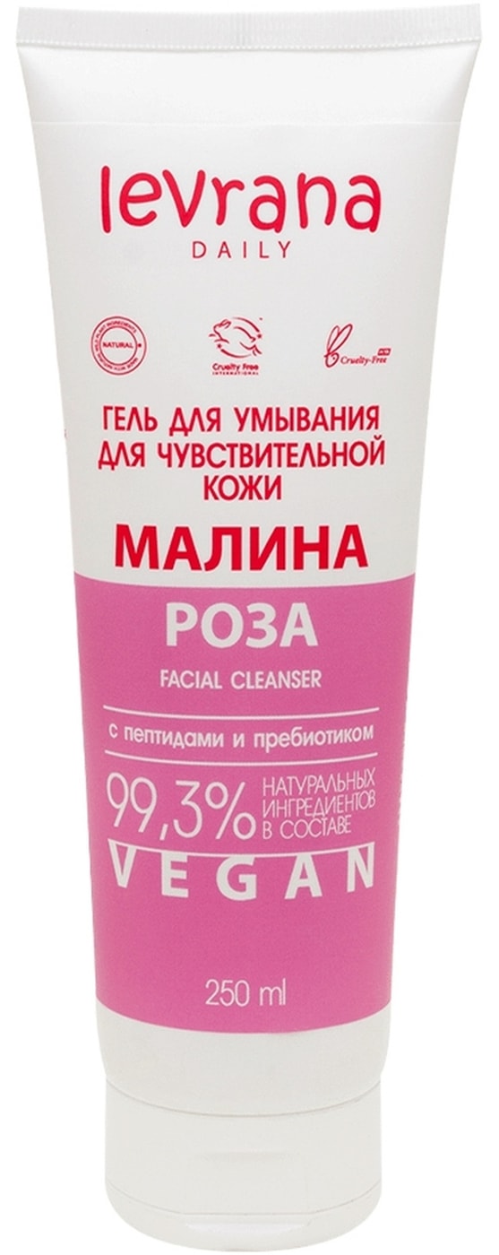 Изображение товара Гель для умывания Levrana для чувствительной кожи Малина и роза с протеинами и пребиотиком 250мл