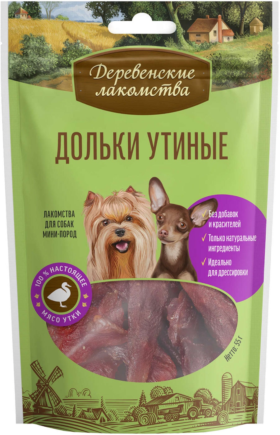 Изображение товара Лакомство для собак Деревенские лакомства Дольки утиные 55г