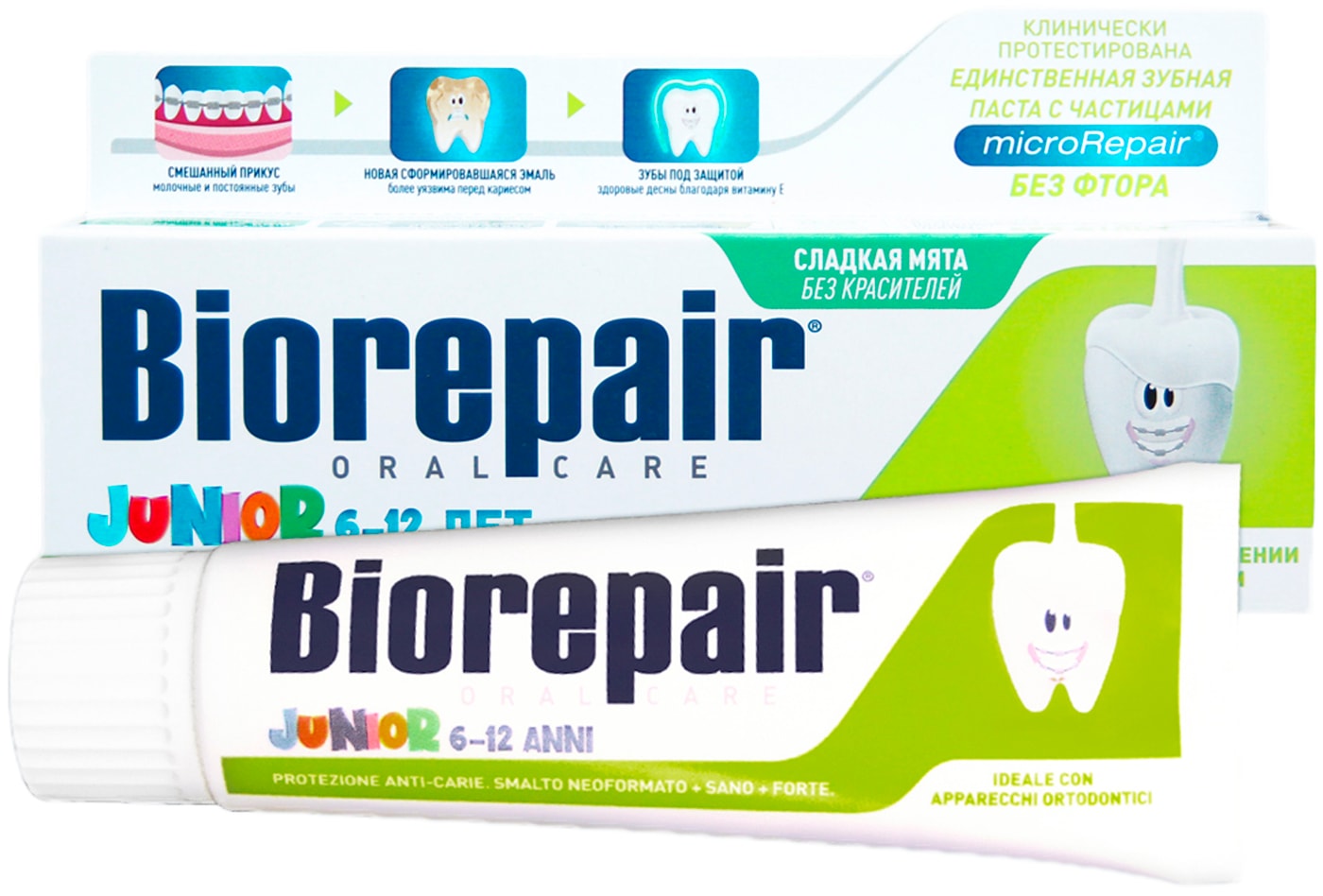 Изображение товара Biorepair Junior детская зубная паста 75 мл без фтора для детей 6 12 лет