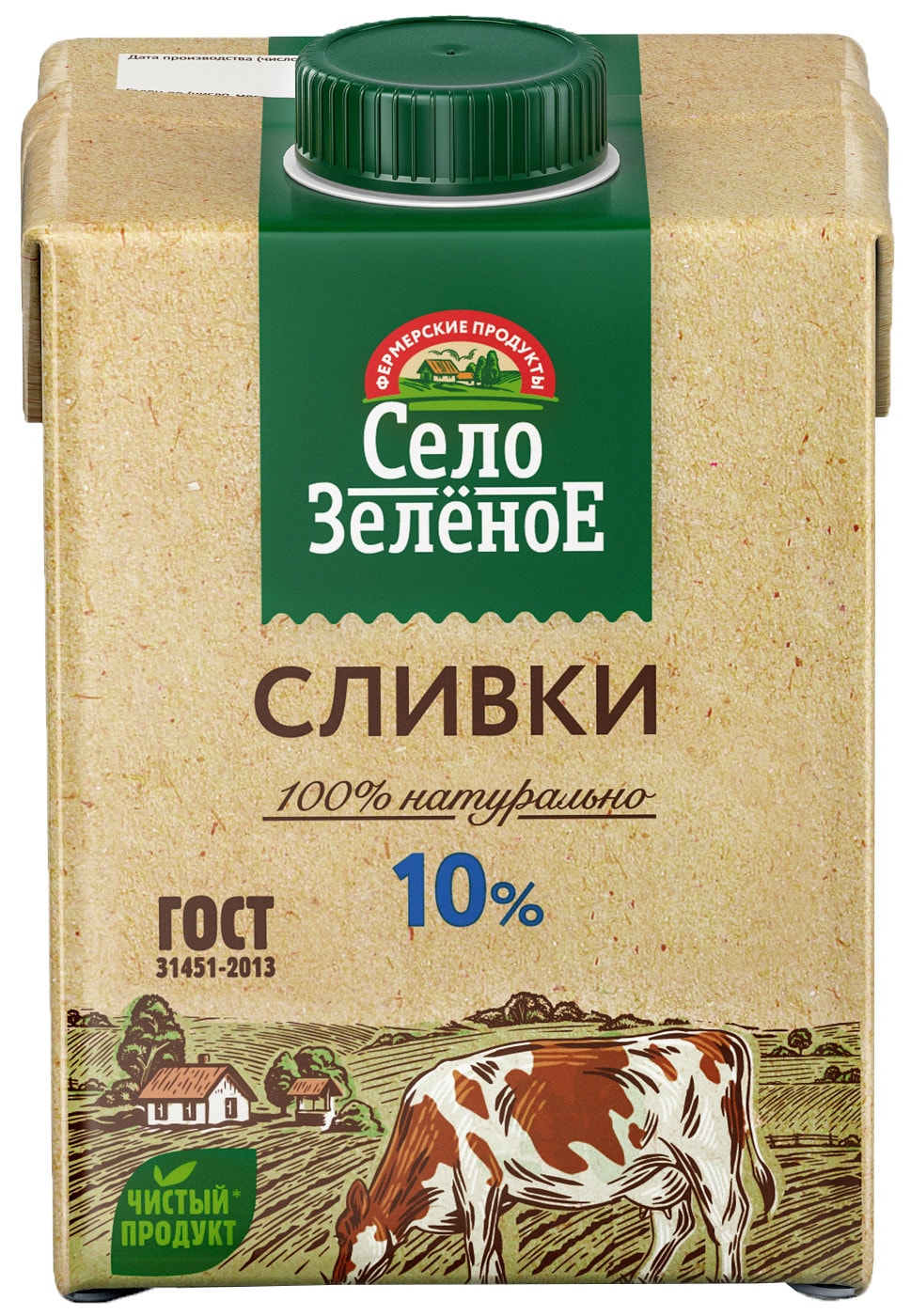 Изображение товара Сливки Село Зеленое 10% 500мл