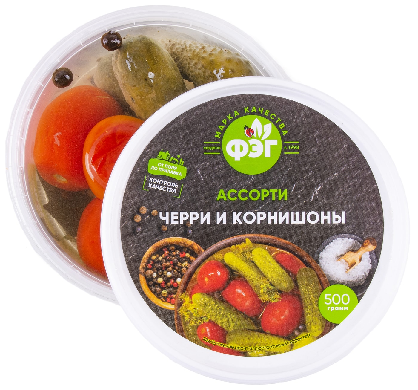 Изображение товара Овощное ассорти ФЭГ Черри и корнишоны соленые 500г