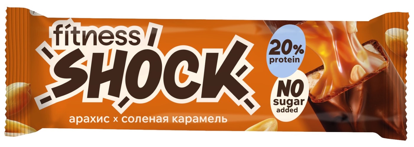 Изображение товара Батончик глазированный FitnesShock Арахис-Соленая карамель 50г