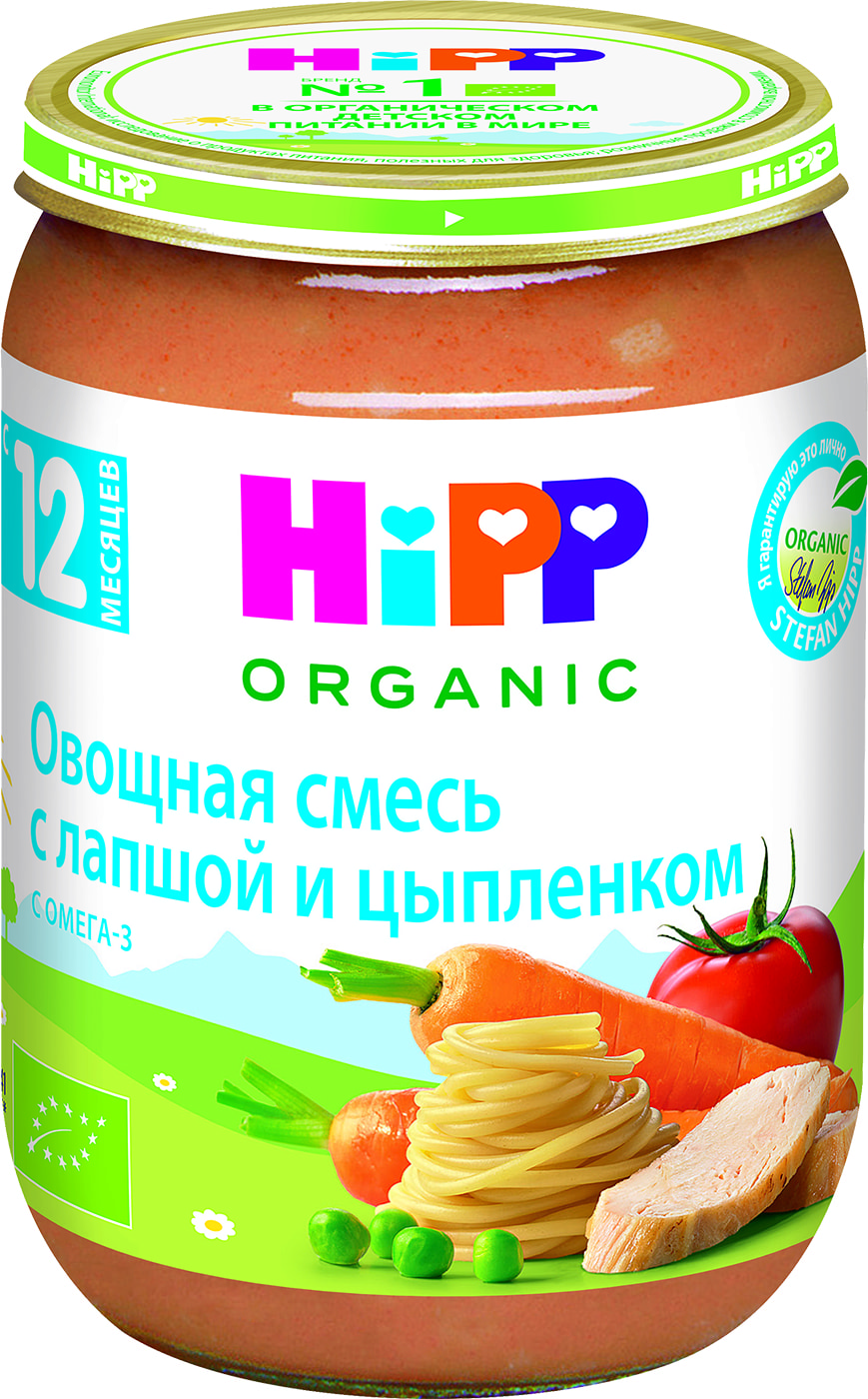 Изображение товара Смесь овощная HiPP Лапша с цыпленком 190г