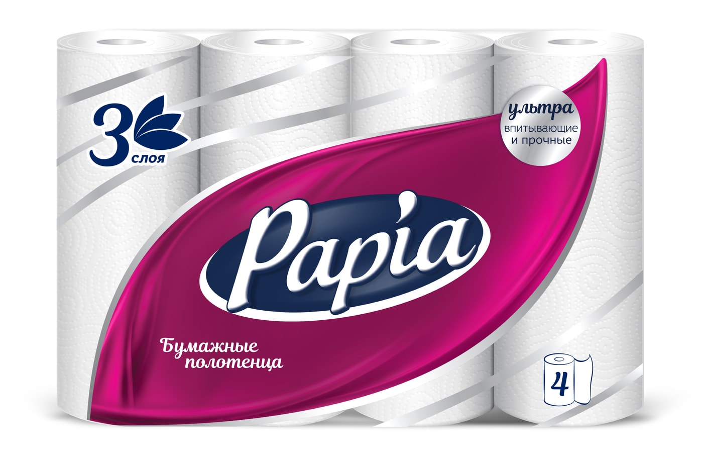 Изображение товара Бумажные полотенца Papia 4 рулона 3 слоя - высокий запас прочности и впитываемости Изображение товара Бумажные полотенца Papia 4 рулона 3 слоя - высокий запас прочности и впитываемости