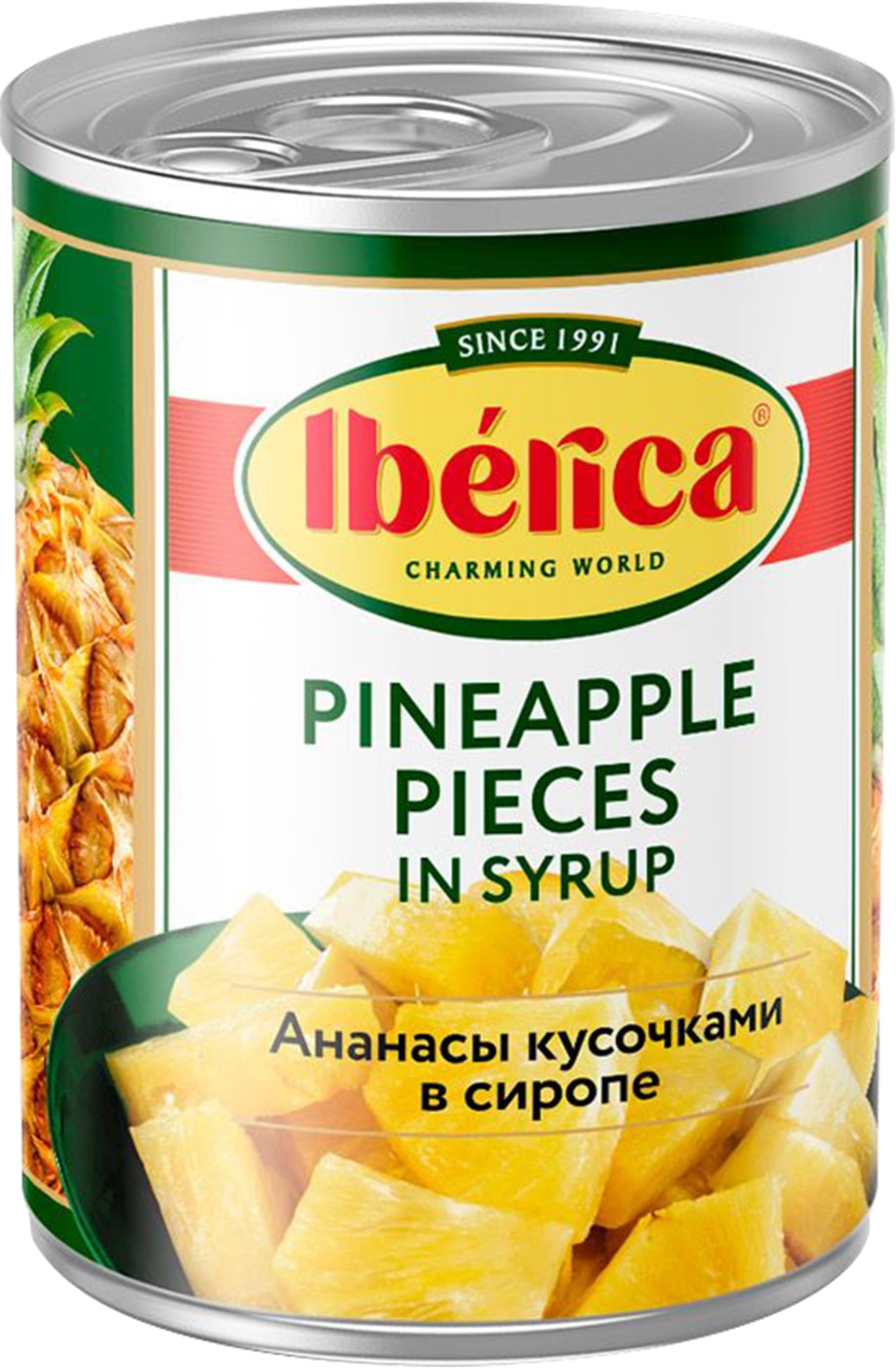 Изображение товара Ананасы Iberica кусочками в сиропе 580 мл натуральные фруктовые консервы