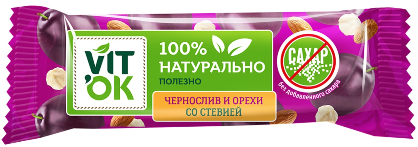 Изображение товара Конфета-батончик Vitok неглазированная Чернослив и орехи 30г