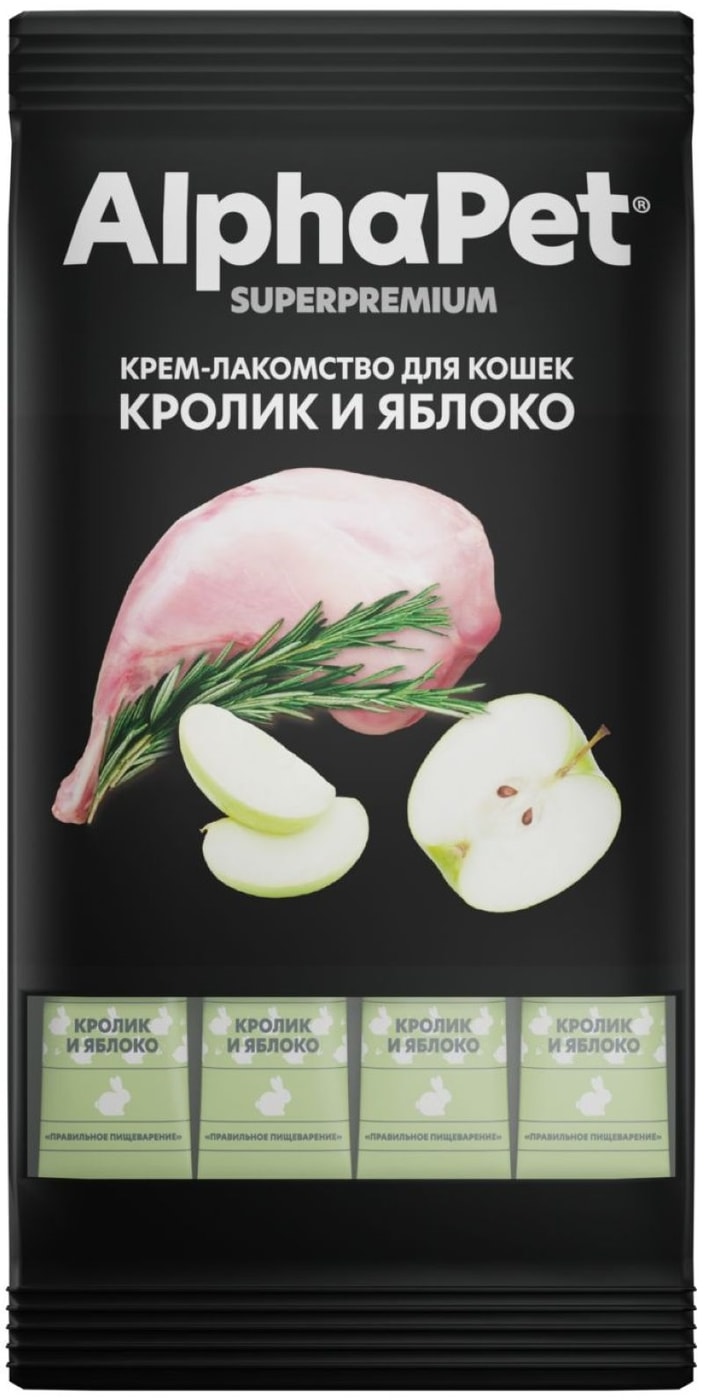 Изображение товара Крем-лакомство для кошек AlphaPet Кролик и яблоко 48 г натуральное питание