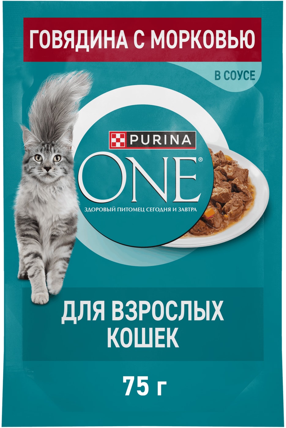 Изображение товара Влажный корм для кошек Purina ONE для взрослых с говядиной и морковью в соусе 75г
