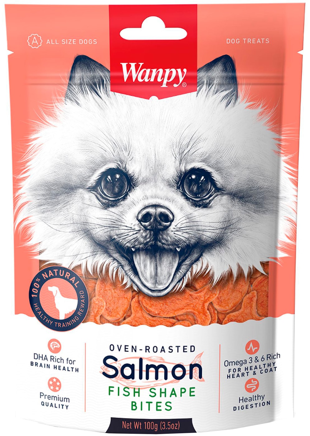 Изображение товара Лакомство для собак Wanpy Dog кусочки из нежного лосося 100 г