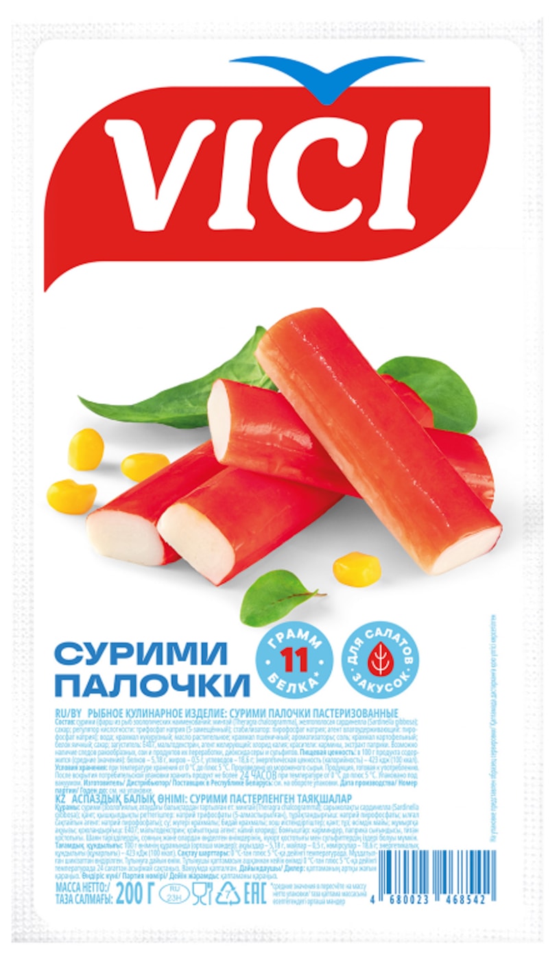 Изображение товара Крабовые палочки Vici сурими пастеризованные 200г Россия