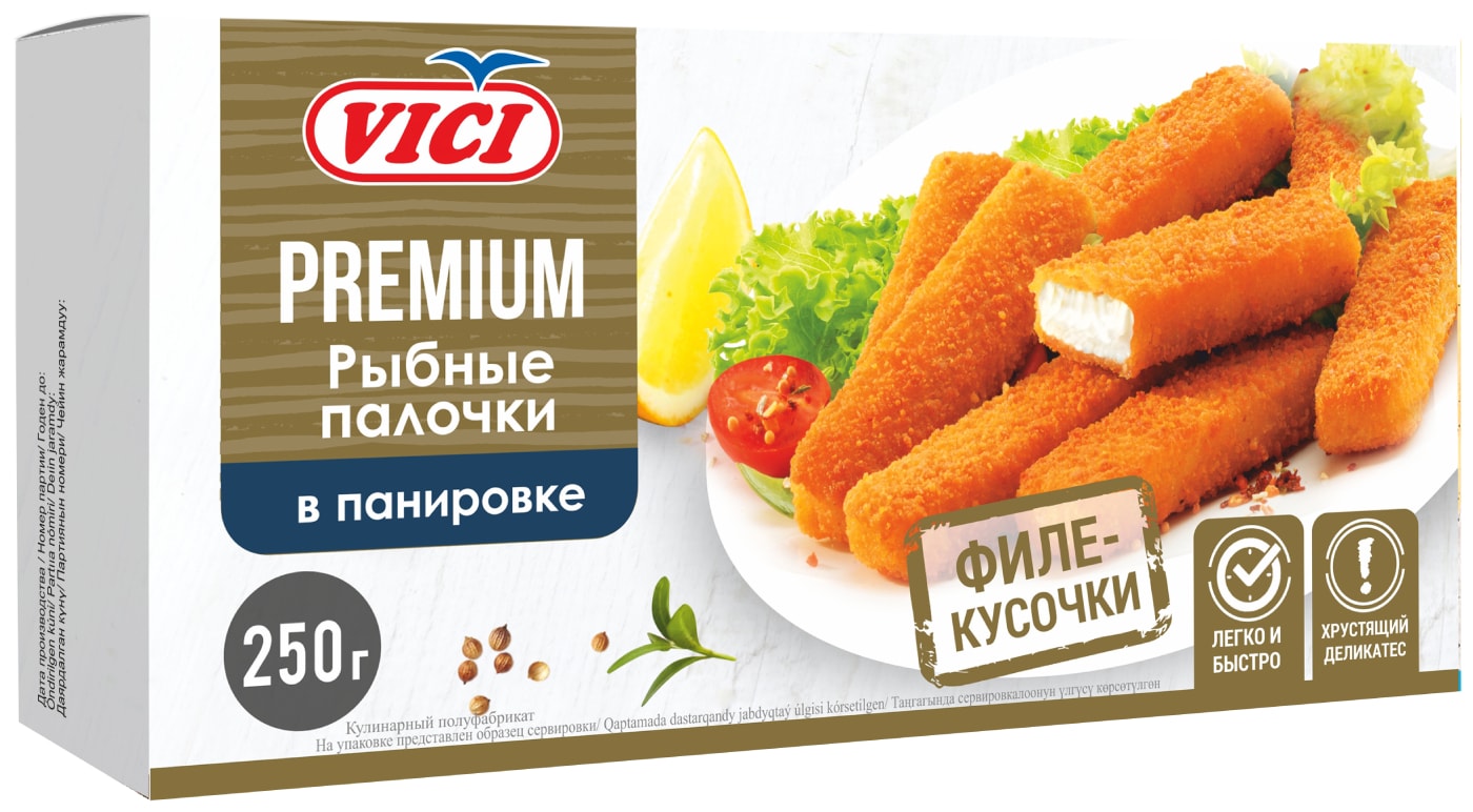 Изображение товара Рыбные палочки Vici из минтая филе-кусочки в панировке 250г