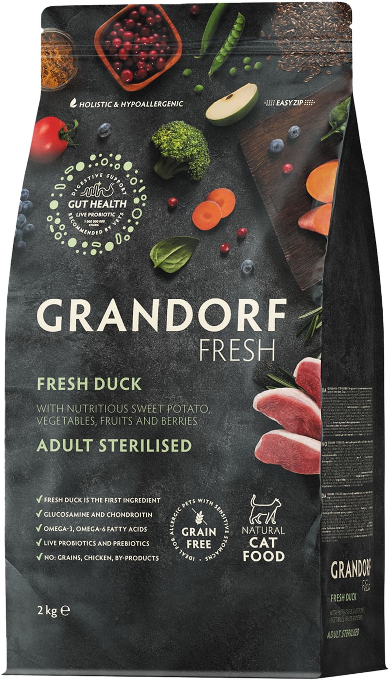 Изображение товара Сухой корм для кошек Grandorf Fresh Cat Sterilised Свежее мясо утки с бататом для стерилизованных 2кг