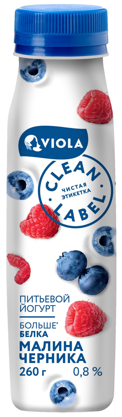 Изображение товара Viola Clean Label Малина Черника питьевой йогурт 0.8% 260г для здорового питания