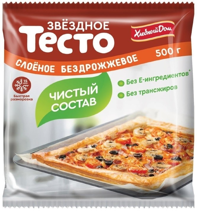 Изображение товара Тесто слоеное Хлебный Дом Звездное бездрожжевое 500г