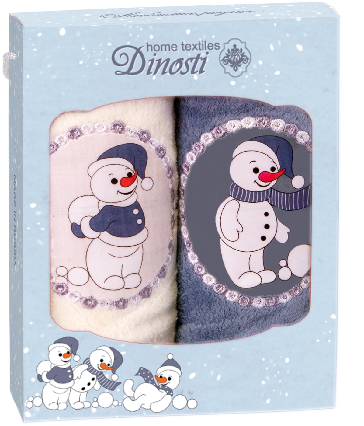Изображение товара Набор полотенец Dinosti Снеговик из микрофибры 2 шт 33х60 см яркий дизайн российский бренд