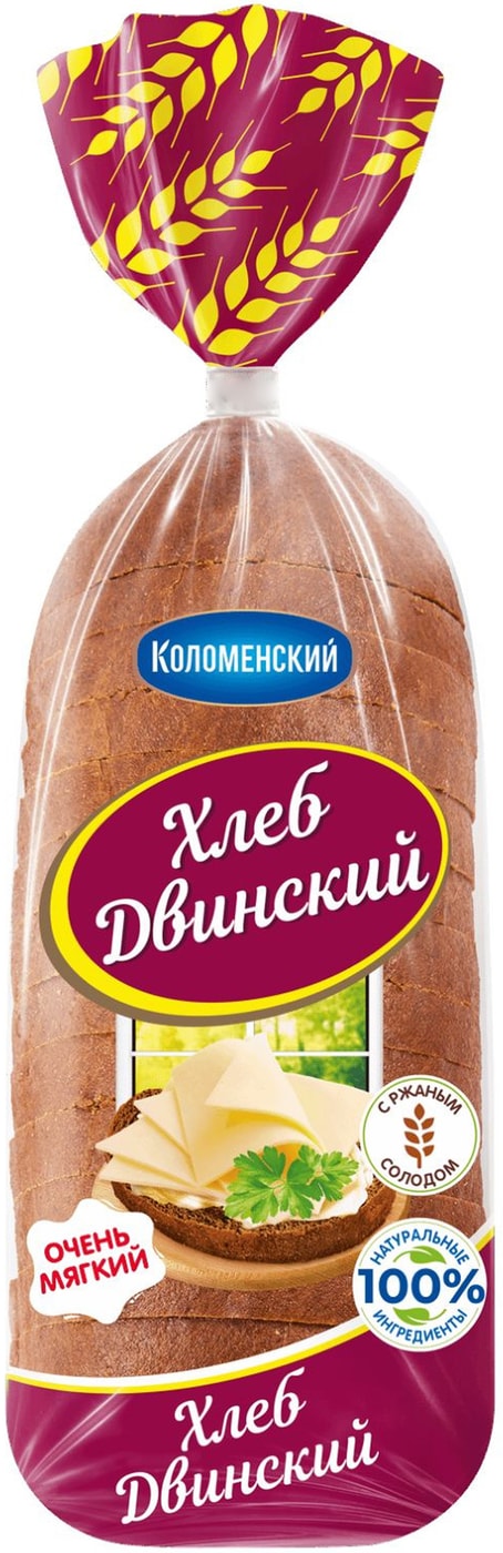 Изображение товара Хлеб Коломенский Двинский пшенично-ржаной нарезанный 350г