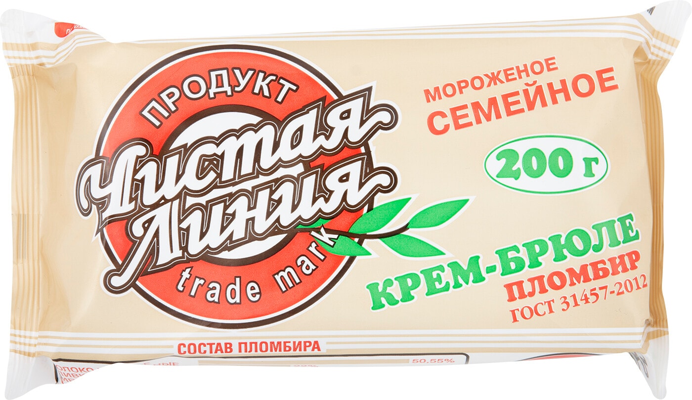 Изображение товара Мороженое Чистая Линия пломбир крем-брюле 12% 200г