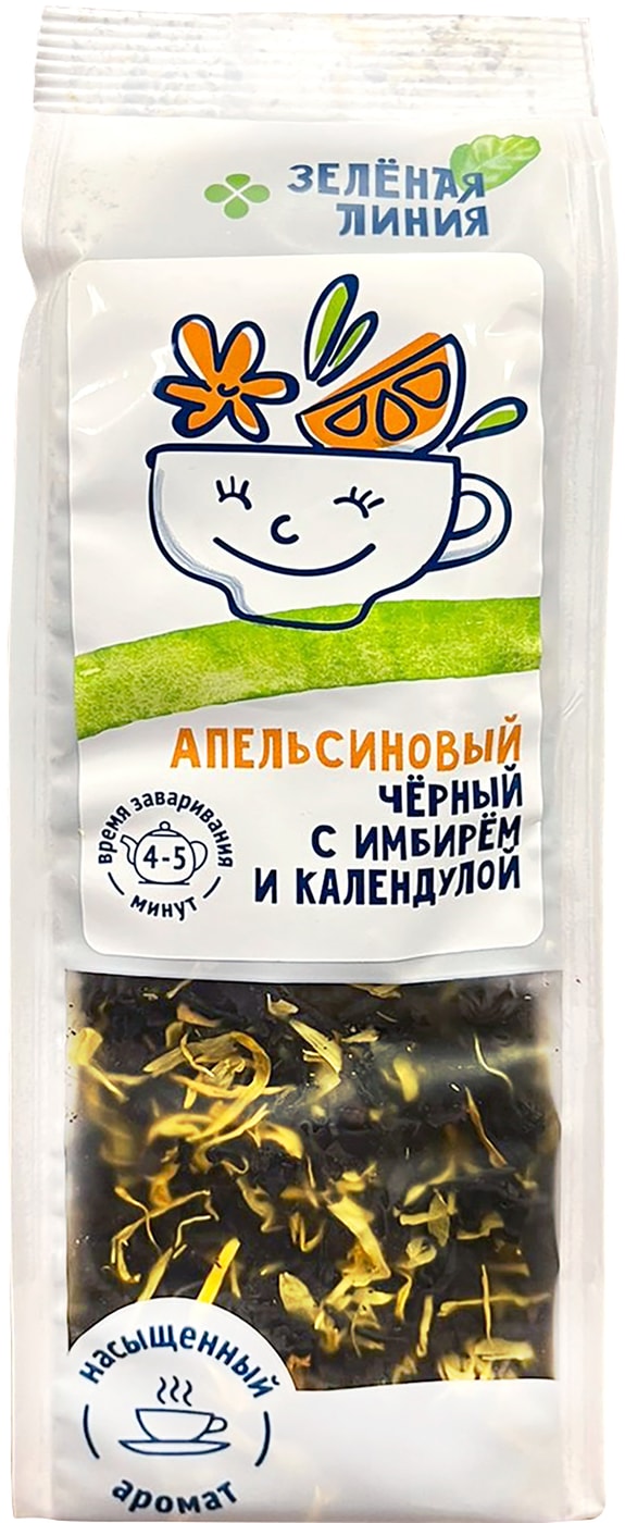 Изображение товара Чай черный Зеленая линия Апельсиновый с имбирем и календулой 90г
