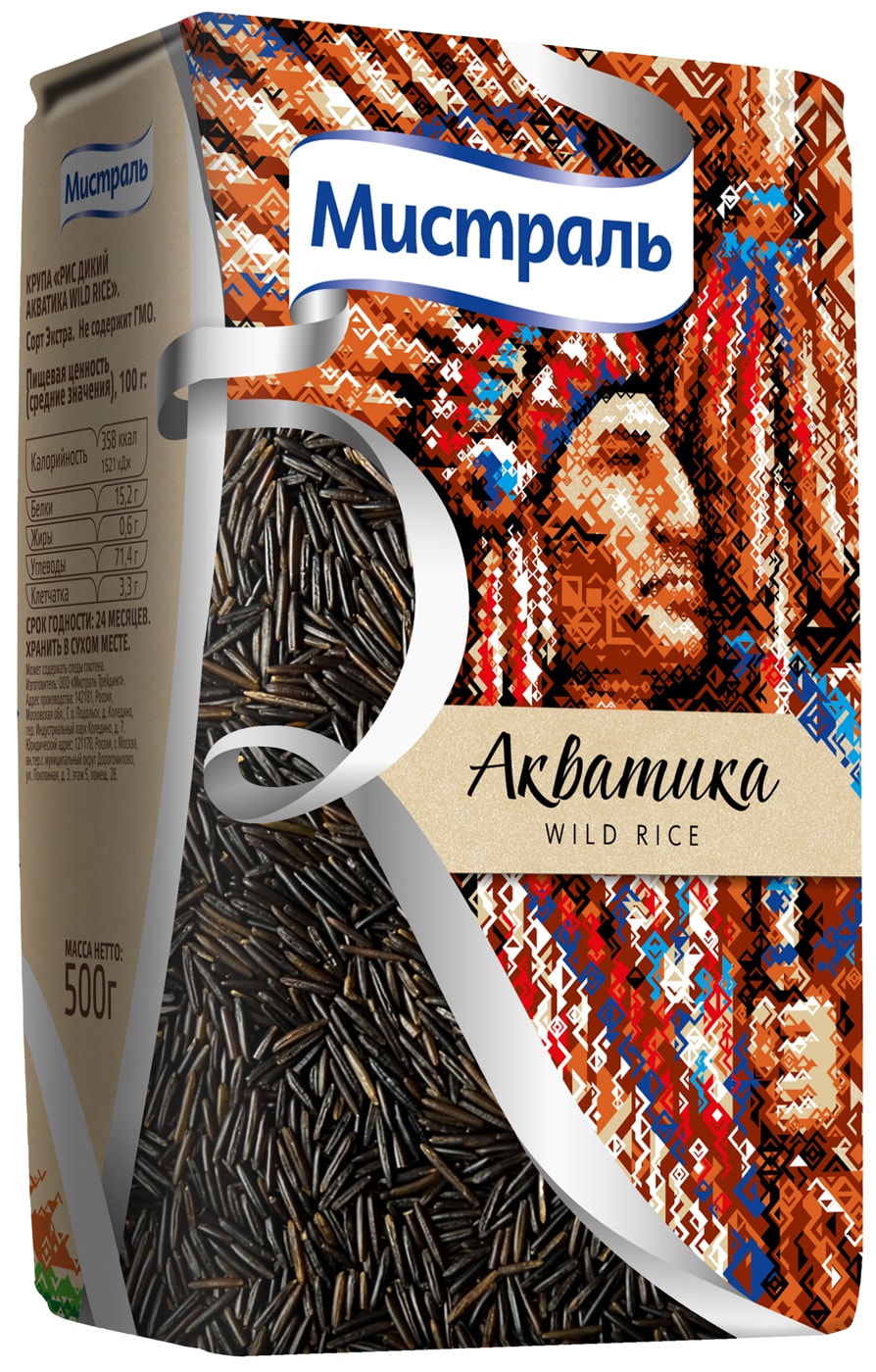 Изображение товара Рис дикий Мистраль Акватика, 500 г натуральный экологически чистый продукт