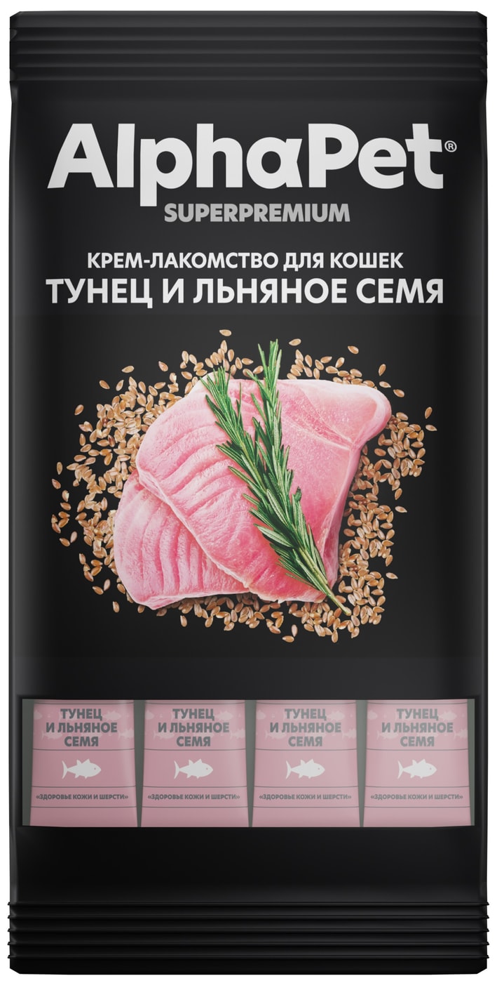 Изображение товара Крем-лакомство для кошек AlphaPet Superpremium с тунцом и льняным семенем 48 г