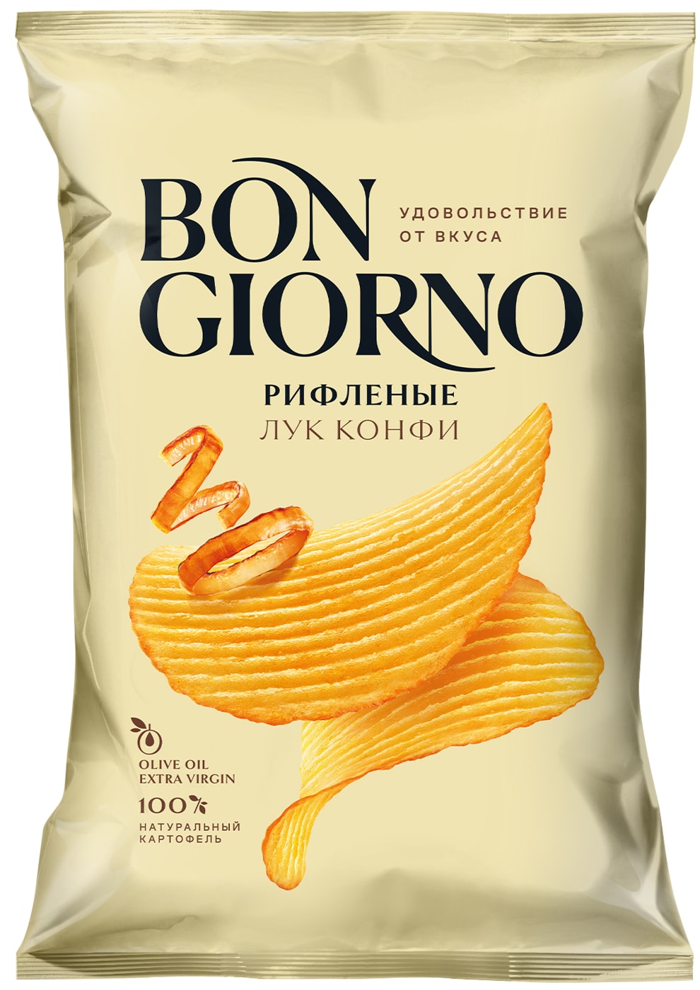 Изображение товара Чипсы Bon Giorno картофельные со вкусом Лук конфи рифленые 80г