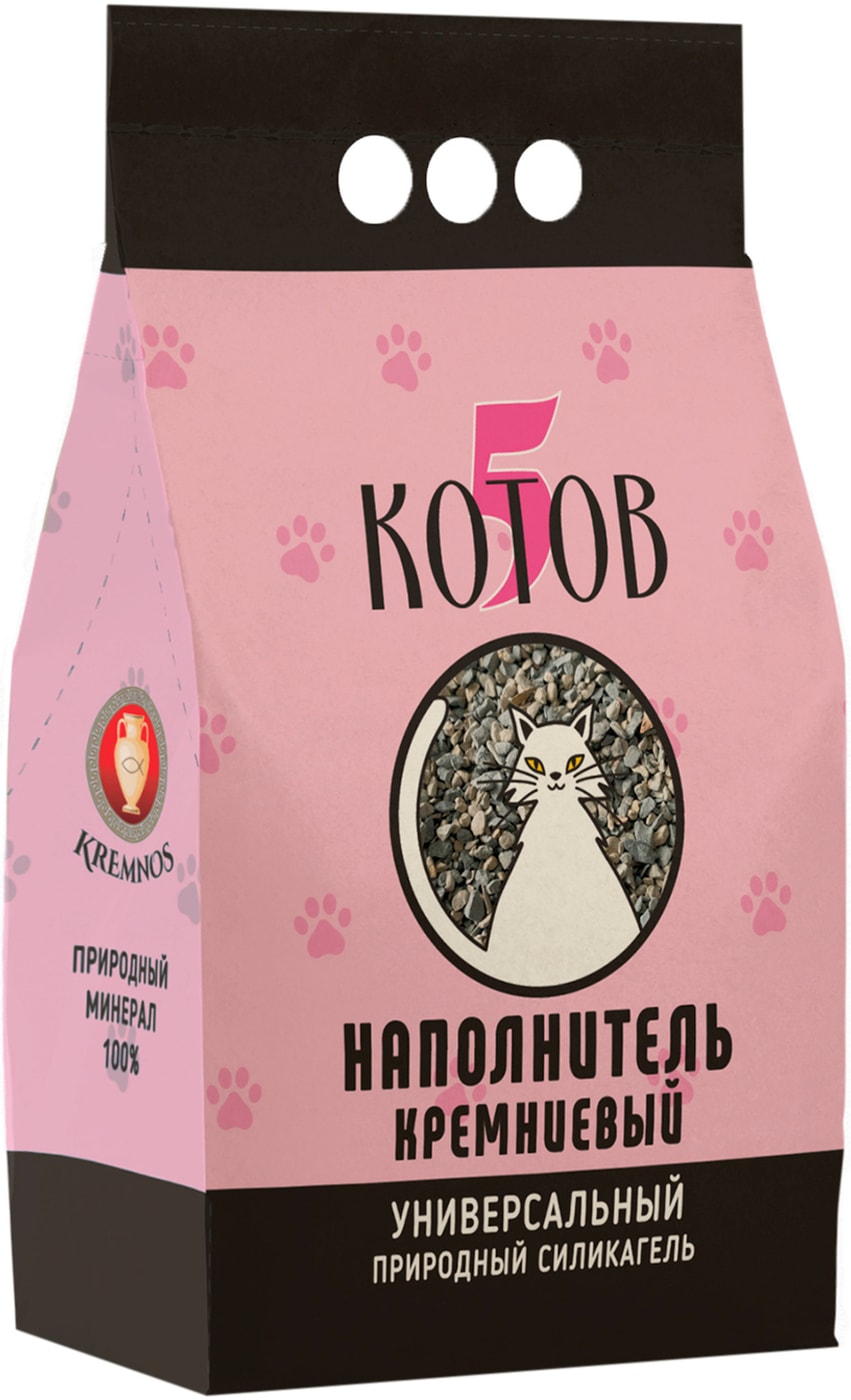 Изображение товара Наполнитель для кошачьего туалета 5 Котов кремниевый 3.4кг