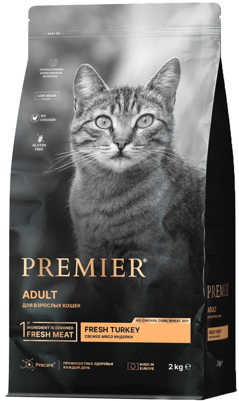 Изображение товара Сухой корм для кошек Premier Cat Turkey Adult Свежая индейка 2кг