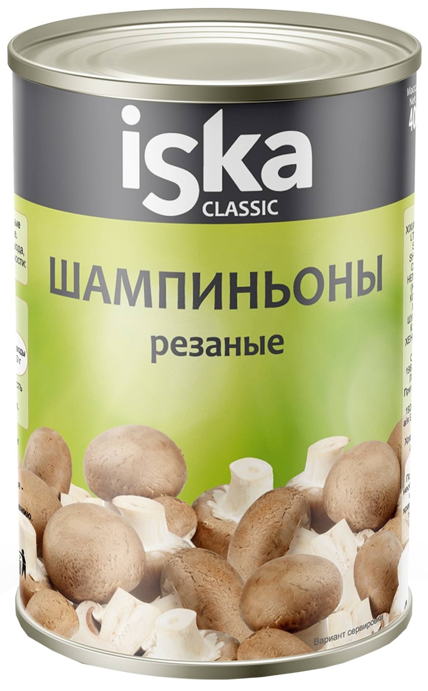 Изображение товара Шампиньоны резаные Iska 425 мл - натуральный продукт для готовки