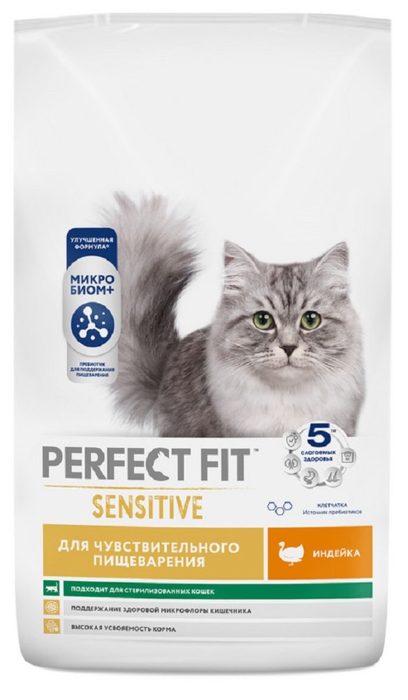 Изображение товара Сухой корм для кошек Perfect Fit с индейкой для чувствительного пищеварения 10кг