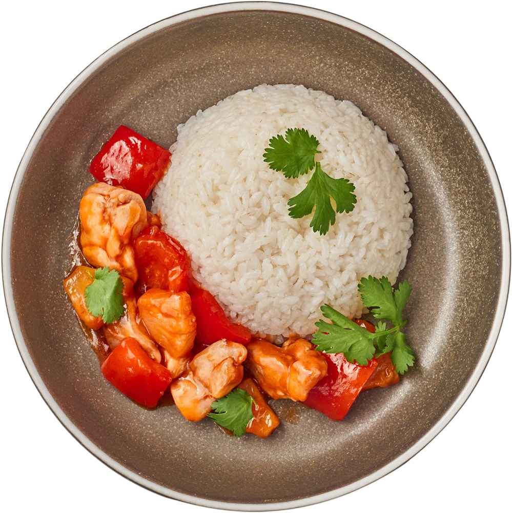 Изображение товара Курица с ананасами в кисло-сладком соусе и рисом 0.22 кг