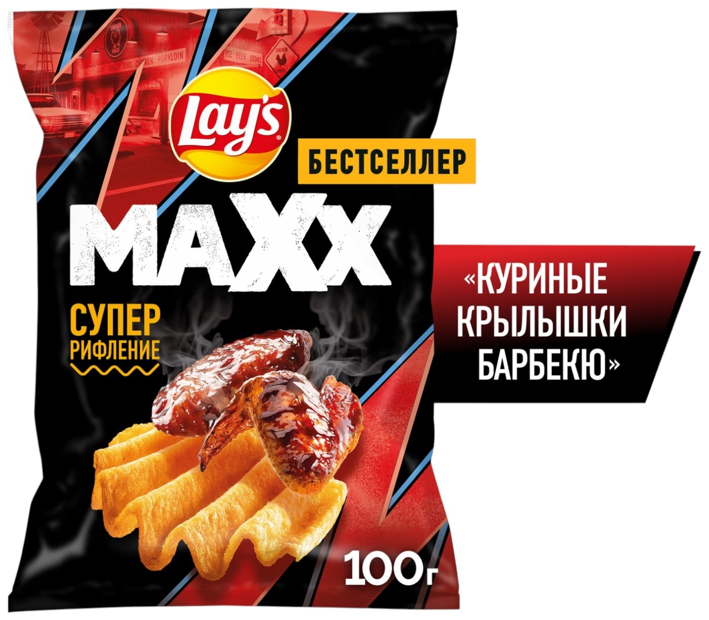 Изображение товара Чипсы Lays Maxx Куриные крылышки барбекю 100г