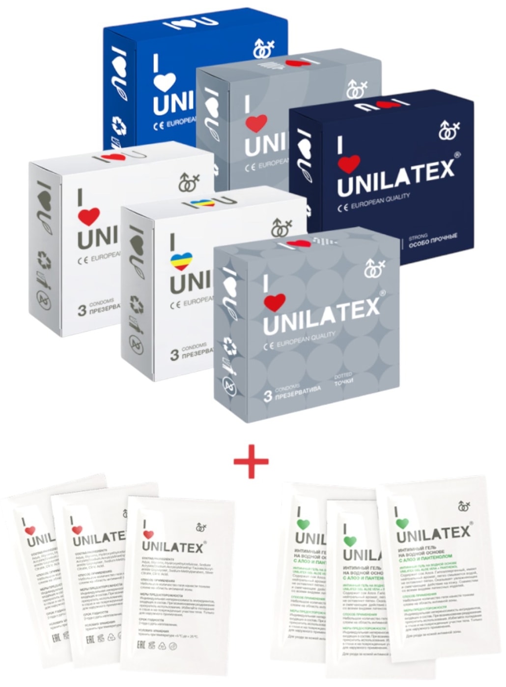 Изображение товара Промо-набор Unilatex Презервативы 6х3шт и Лубрикант 6х5мл безопасное секс-решение