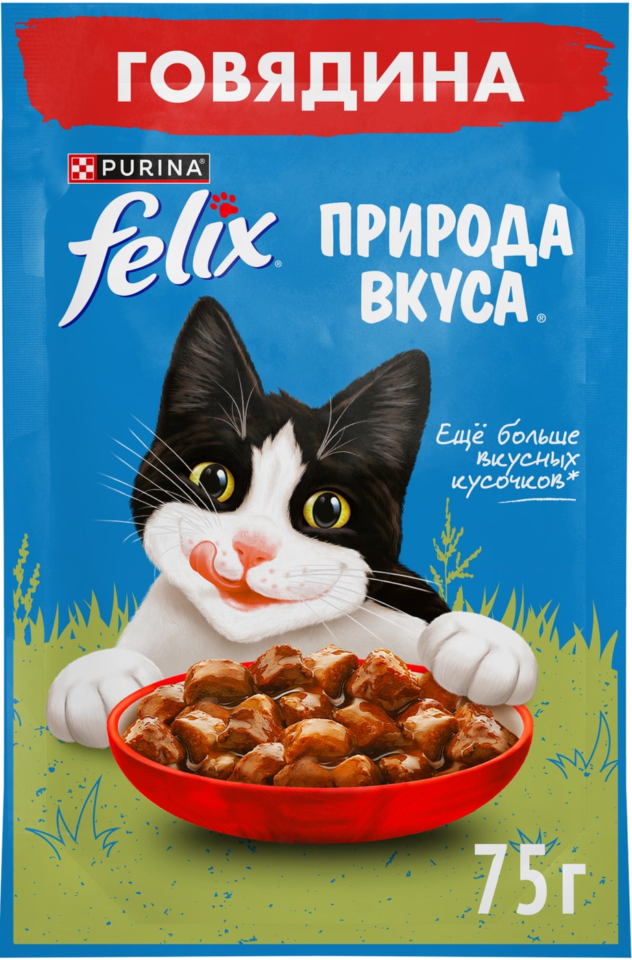 Изображение товара Влажный корм для кошек Felix Природа вкуса сговядиной 75г