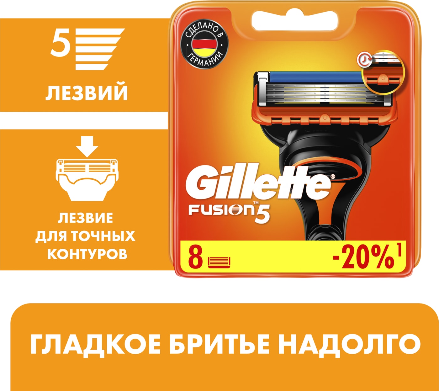 Изображение товара Сменные кассеты Gillette Fusion 5 — 8 шт, для гладкого и комфортного бритья