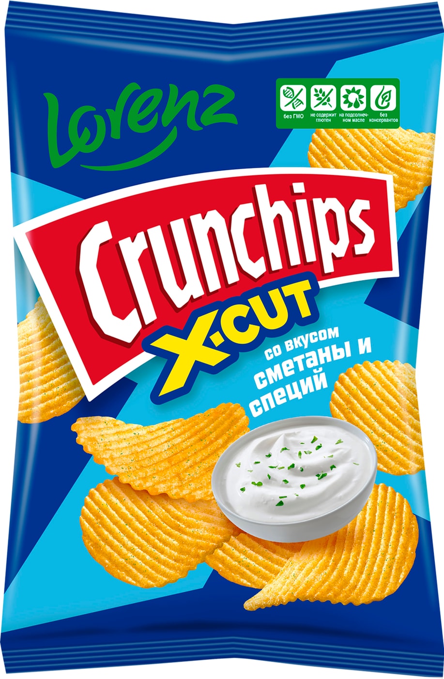 Изображение товара Чипсы картофельные рифленые LORENZ Crunchips X-Cut со вкусом сметаны и специй 130г