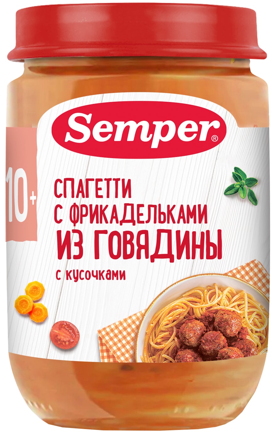 Изображение товара Пюре Semper Спагетти с фрикадельками из говядины с 10 месяцев 190г