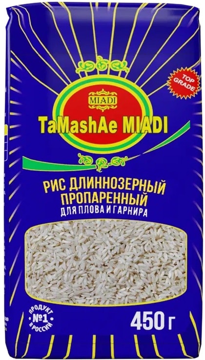 Изображение товара Рис Tamashae Miadi пропаренный длиннозерный 450г - качественный российский крупа