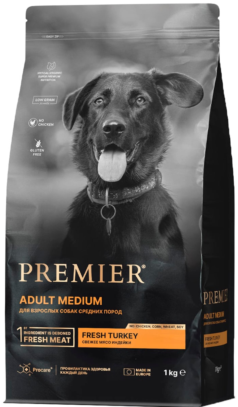 Изображение товара Сухой корм для собак Premier Dog Turkey Adult Medium Свежее мясо индейки 1кг