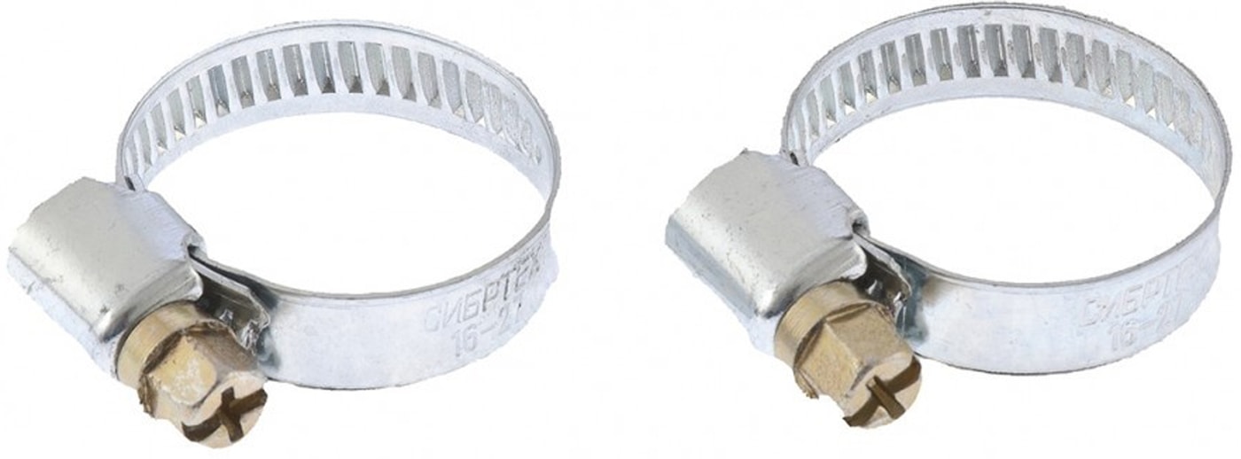 Изображение товара Набор хомутов СибрТех металлические стандартное болтовое крепление 16-27мм 9мм 2шт