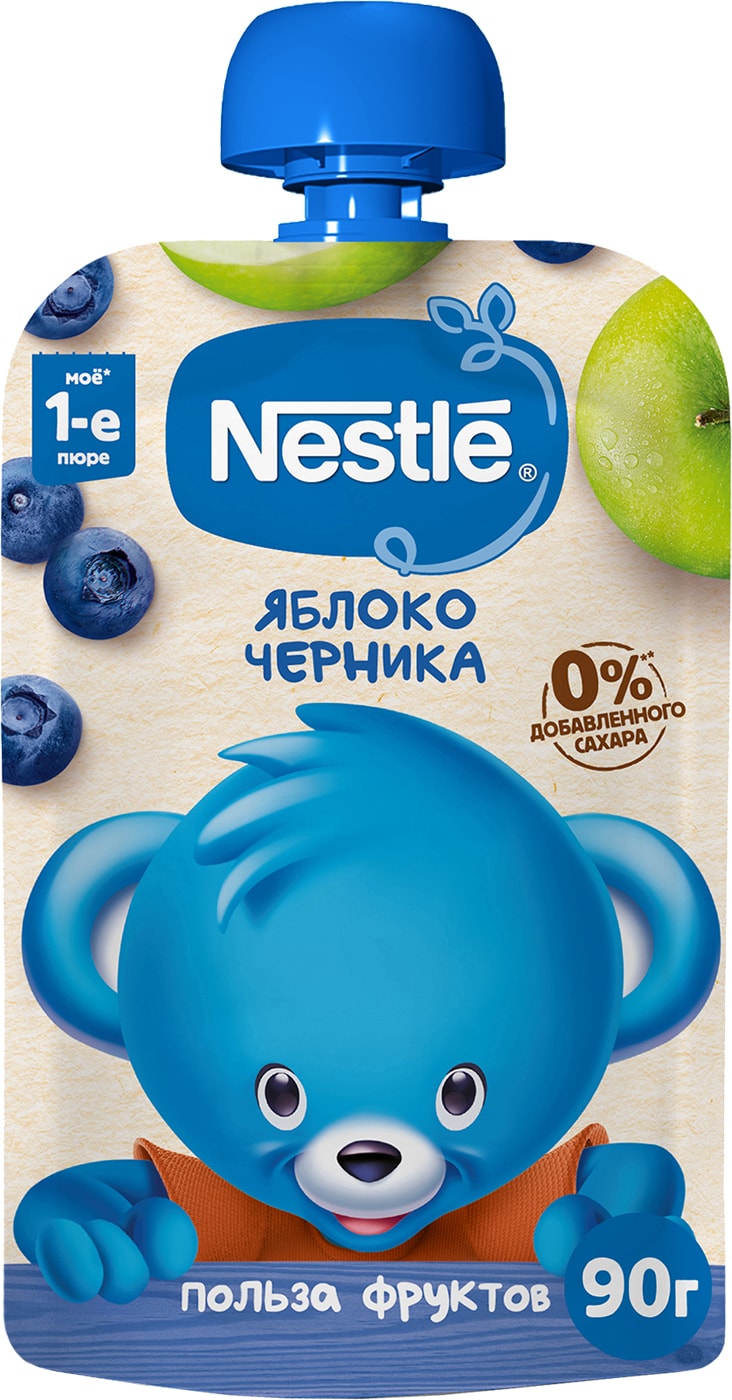 Изображение товара Пюре Nestle Яблоко черника для детей с 5 месяцев, 90г натуральное и полезное