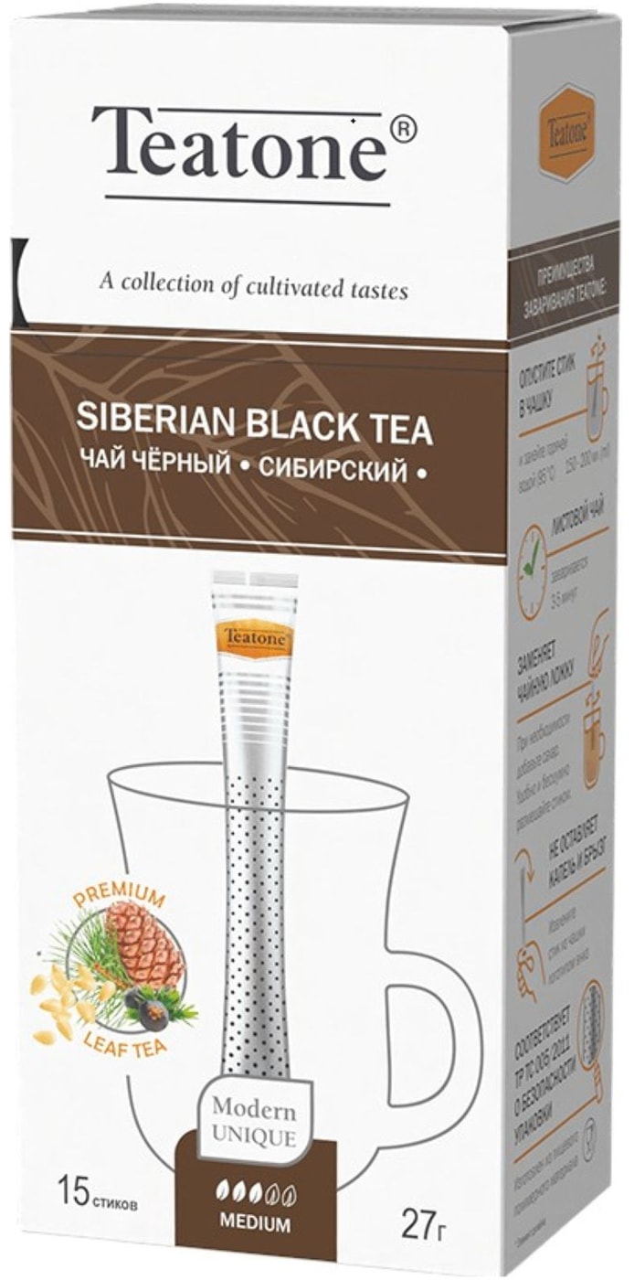 Изображение товара Чай Teatone Сибирский с ароматом кедра и можжевельника черный в стиках 15*1.8г