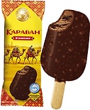 Мороженое Караван эскимо Пломбир шоколадный с шоколадной начинкой в глазури с добавлением сахарной вафельной крошки 12% 70г