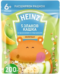 Каша Heinz 5 злаков Банан-Яблоко молочная с 6 месяцев 200г