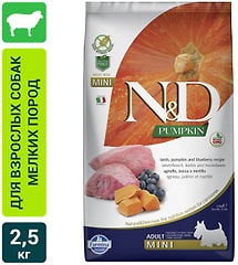 Сухой корм для собак Farmina N&D Dog Pumpkin беззерновой с ягненком черникой и тыквой для Farmina мелких пород 2.5кг