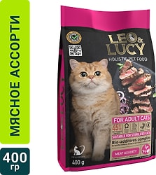 Сухой корм для кошек Leo&Lucy мясное ассорти и биодобавками подходит для стерилизованных 400г