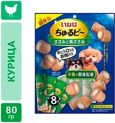 Лакомство для собак Inaba Churu Bee Запеченые трубочки для здоровья ЖКТ Куриное филе 10г*8шт